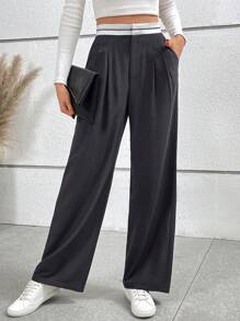 SHEIN Frenchy Tương phản Eo quần ống rộng Quần tây - Nhiều màu - Xem 3