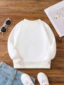 SHEIN Cô Gái Trẻ Đồ họa vương miện và chữ cái Áo nỉ - trắng - Xem 2