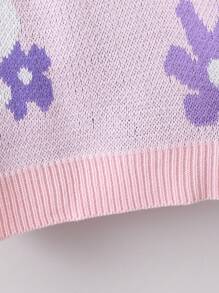 Teen Girl Floral Pattern Drop Shoulder Sweater - Baby Pink - View 5