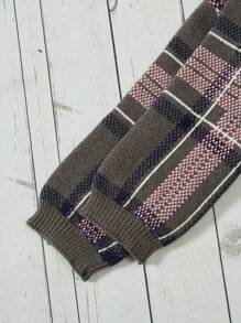 SHEIN Toddler Girls' Plaid Jacquard Double Pocket Round Neck Sweater Dress