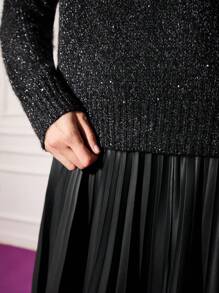 MOTF PREMIUM Long lanh Áo len dệt kim - màu đen - Xem 3