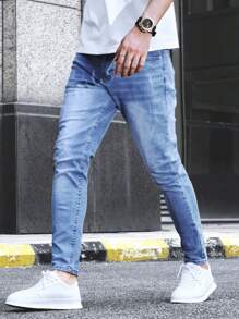 Manfinity Homme Men Cotton Slant Pocket Tapered Jeans - Light Wash - View 4