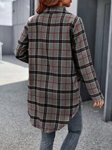 SHEIN LUNE 格紋前扣衬衫 - 灰色 - 查看 2