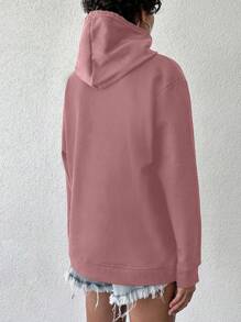 EURMUSE Women's Solid Color Drawstring Hoodie - Dusty Pink - View 2