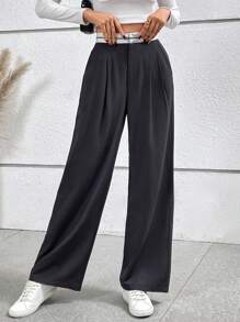 SHEIN Frenchy Tương phản Eo quần ống rộng Quần tây - Nhiều màu - Xem 5