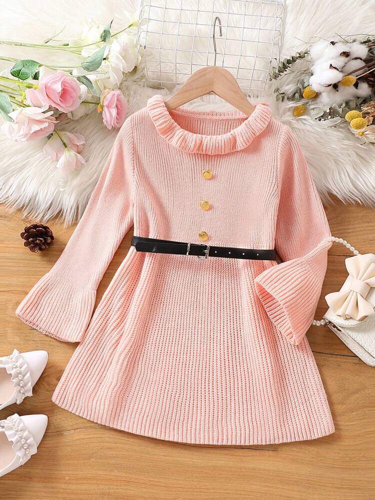 Little Girls' Ruffle Trimmed Sweater Dress