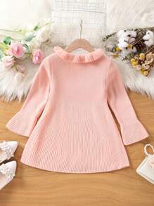 SHEIN 小的女孩荷葉邊鑲邊毛衣洋裝 - 粉色 - 查看 2