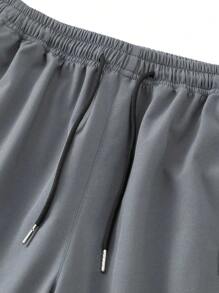 Men's Drawstring Waist Pants With Letter Detail Patch - Grey - View 8