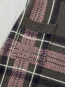 SHEIN Toddler Girls' Plaid Jacquard Double Pocket Round Neck Sweater Dress