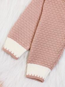 Trẻ sơ sinh Cô gái Khối màu Áo len Mở Và Quần len Bộ - Hồng - Xem 4