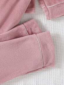 SHEIN 2pcs/set Cute Shark Shaped Coral Fleece Warm Pajamas For Tween Girls - Dusty Pink - View 3