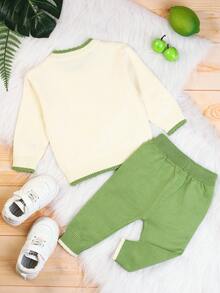 女嬰愛心細節針織衫套裝 - 綠色 - 查看 2