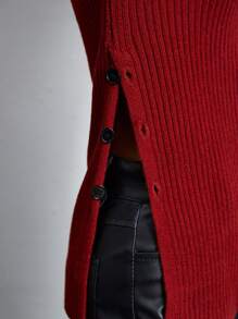 BizChic 分裂式下擺圓領毛衣 - 紅色 - 查看 9