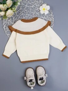 Baby Girls' Floral Pattern Color-blocked Sweater - Beige - View 2