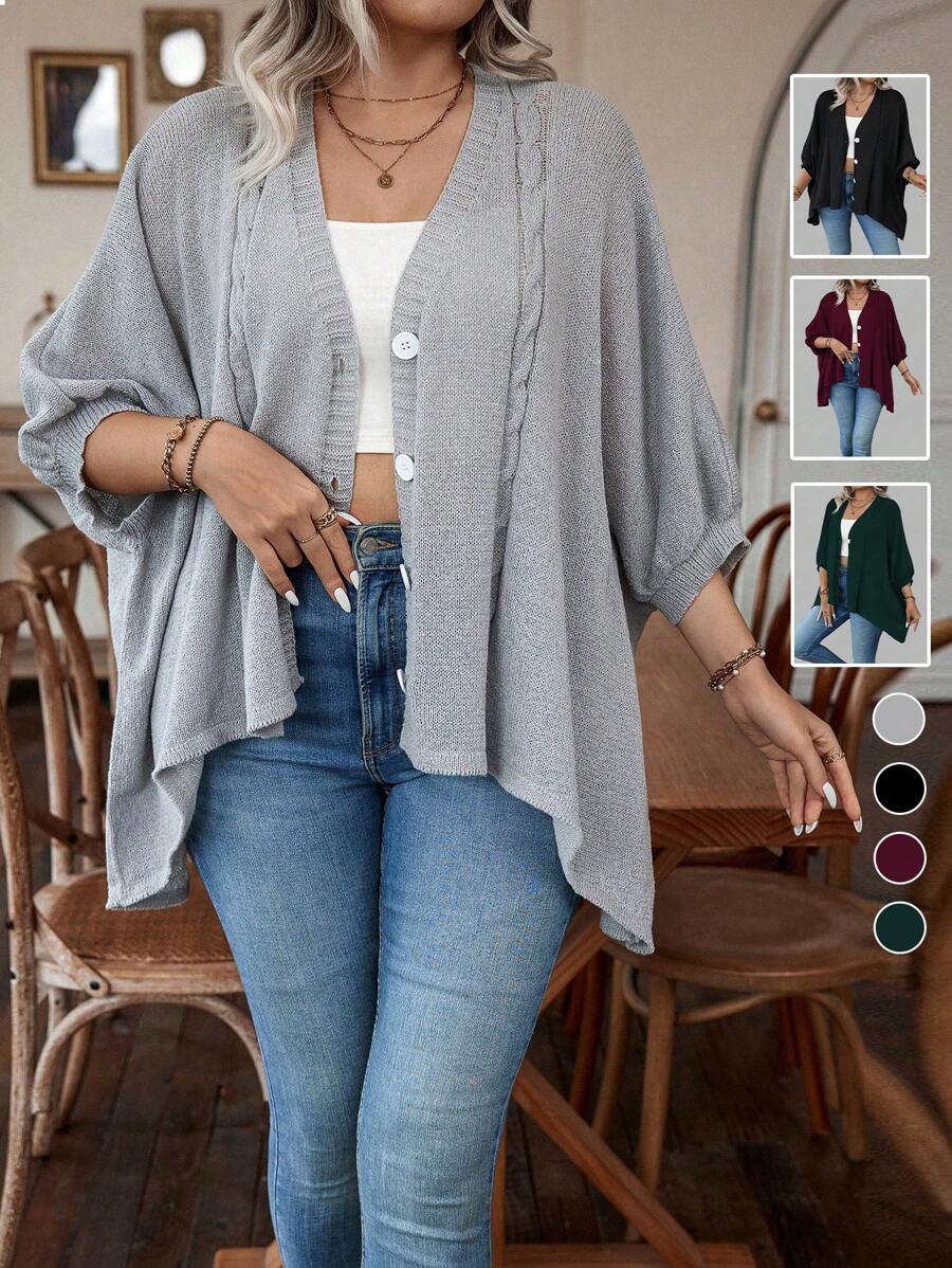 Calvaya Women's Plus Size Batwing Cardigan, Gray - Grey - View 1