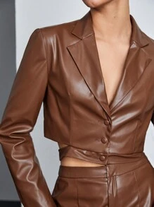 BizChic 女士單排釦開衩腿長褲套裝 - 咖啡棕 - 查看 10