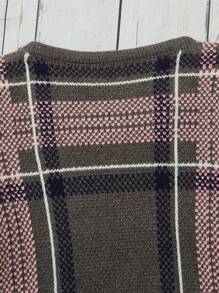 SHEIN Toddler Girls' Plaid Jacquard Double Pocket Round Neck Sweater Dress