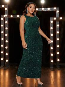 Plus Size Women's Backless Sequin Dress - Green - View 5