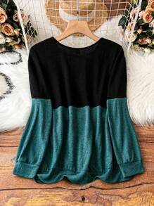 SHEIN LUNE Women's Plus Size Color Blocking Sweatshirt Pullover Fall Sweatshirt - Multicolor - View 2