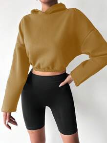 EURMUSE Women's Hooded Fleece Sweatshirt With Slogan Print - Coffee Brown - View 3