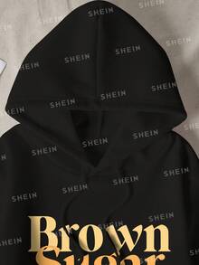 Đồ họa Khẩu hiệu Túi kangaroo Dây rút Áo hoodie ấm áp - màu đen - Xem 8