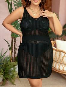 SHEIN Swim Curve 大尺碼鏤空無袖時尚斗篷上衣