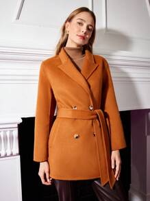 MOTF PREMIUM Chaqueta De Mezcla De Lana Con Cinturón - Marrón Chocolate - Ver 6