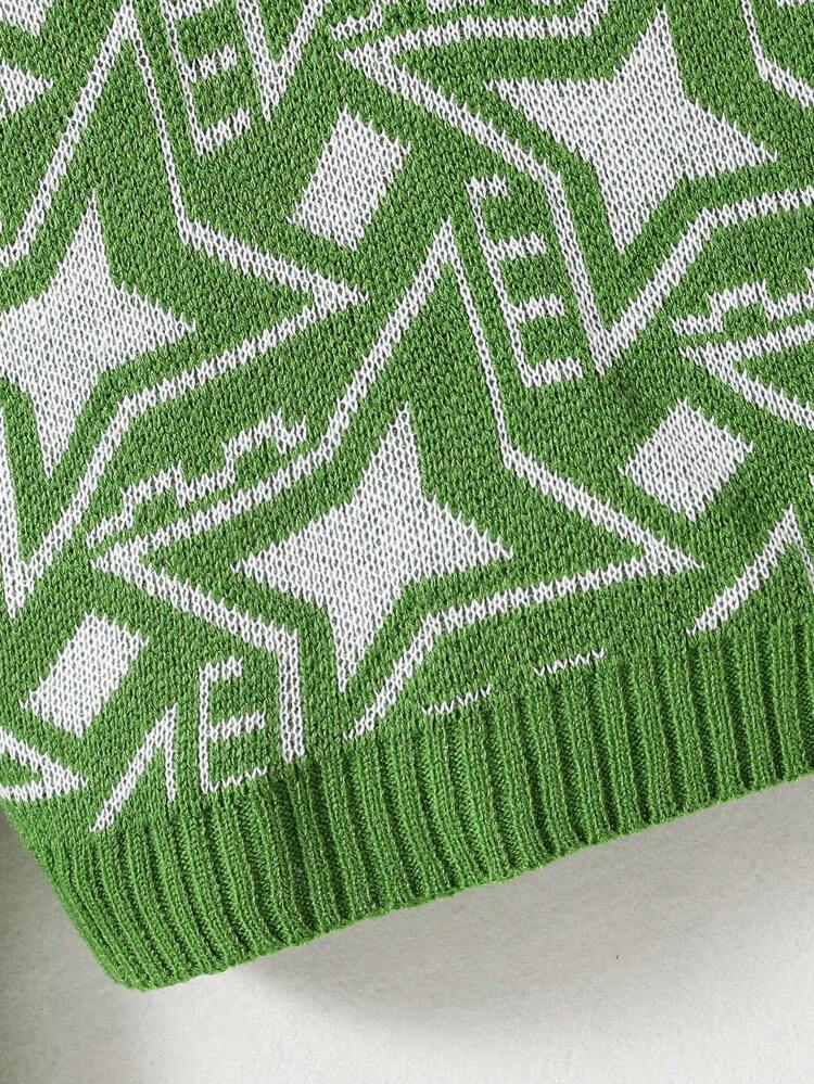 Tween Girl Star Pattern Drop Shoulder Sweater