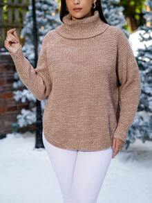SHEIN LUNE Plus Turtleneck Raglan Sleeve Sweater Knit Pullover Fall Winter Sweater - Multicolor - View 6