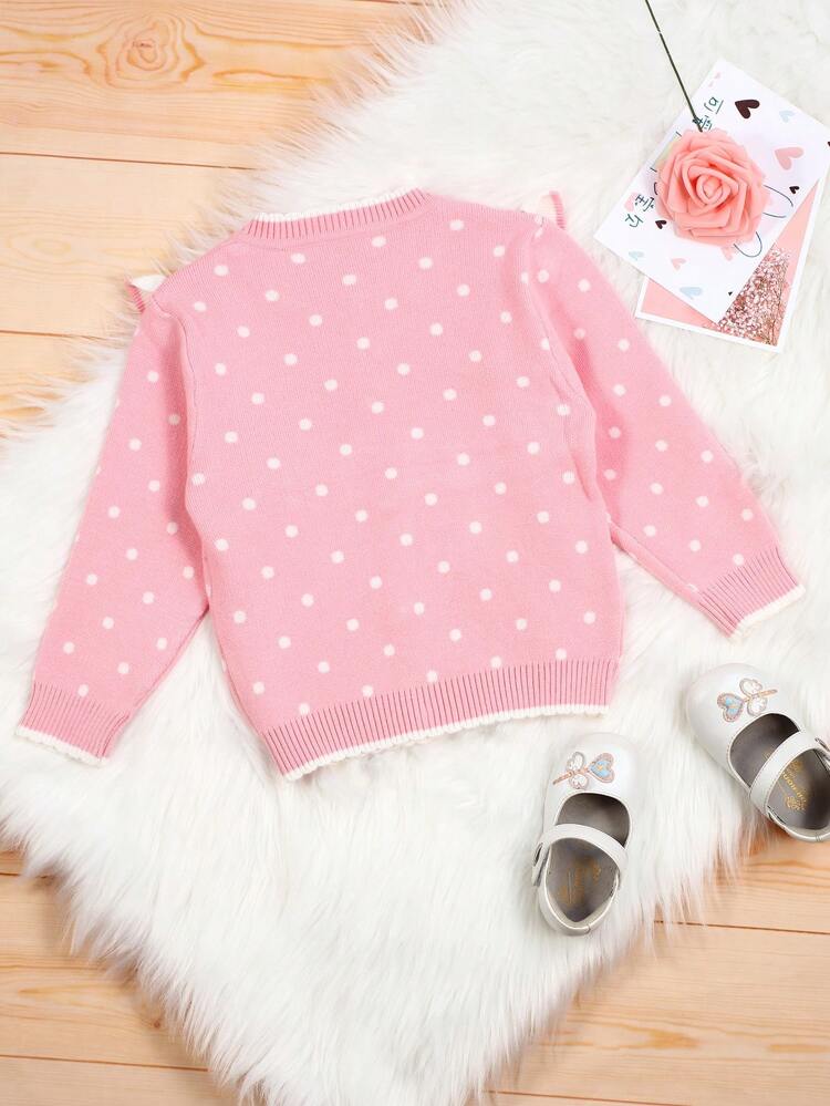 Baby Girls' Polka Dot Peter Pan Collar Cardigan With Ruffled Trim