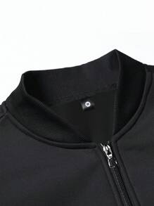 Men Long Sleeve Solid Zip Up Bomber Jacket, For Fall - Black - View 6