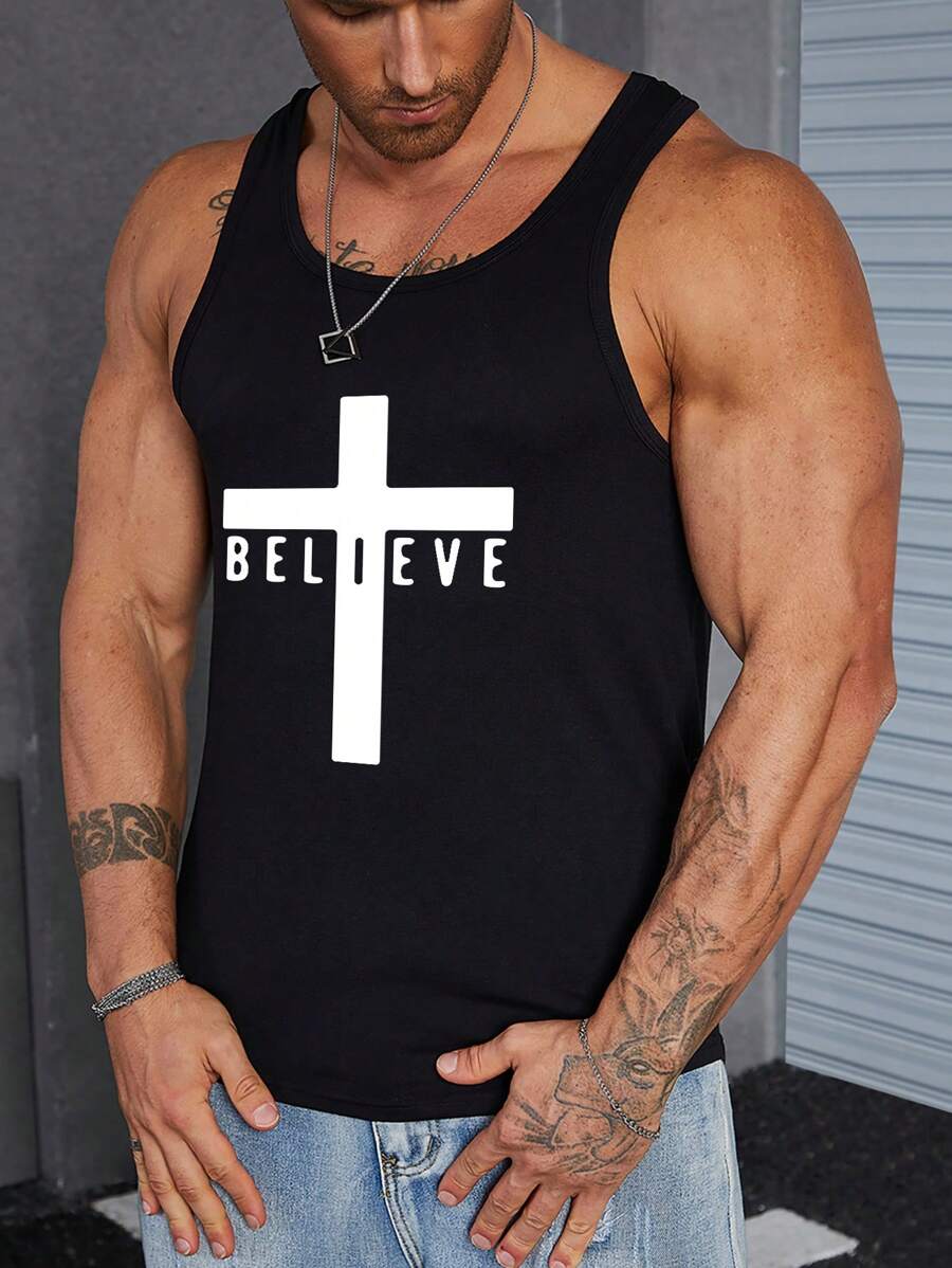 Manfinity LEGND Men's Cross & Letter Print Tank Top - Black - View 1