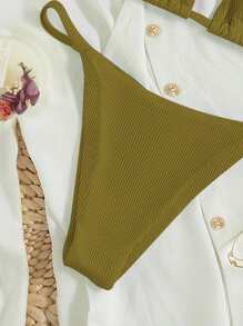 SHEIN Swim Conjunto de bikini de triángulo con tirantes Halter para playa en verano - Verde - Ver 3