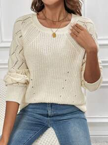 SHEIN LUNE 女性套頭毛衣 - 米色 - 查看 5