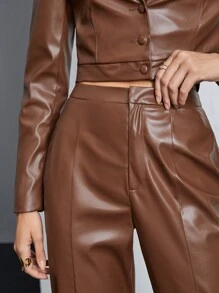 BizChic 女士單排釦開衩腿長褲套裝 - 咖啡棕 - 查看 4
