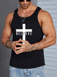 Manfinity LEGND Men's Cross & Letter Print Tank Top - Black - View 5