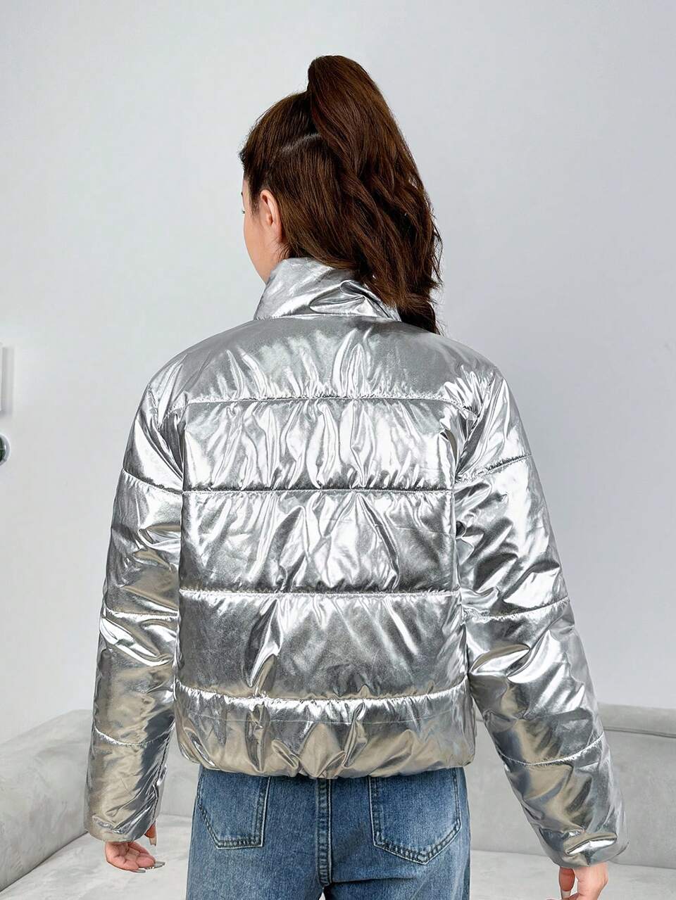 Teen Girls' Single-Breasted Word Printed Overcoat With Button & Stitch Details For Warmth Winter