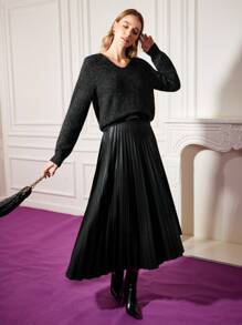 MOTF PREMIUM Long lanh Áo len dệt kim - màu đen - Xem 7