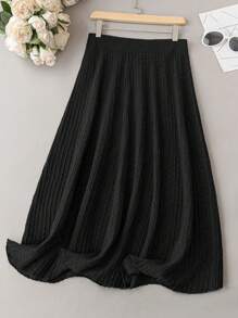 EMERY ROSE Kích thước lớn Màu thuần Váy len nửa mảnh - màu đen - Xem 1