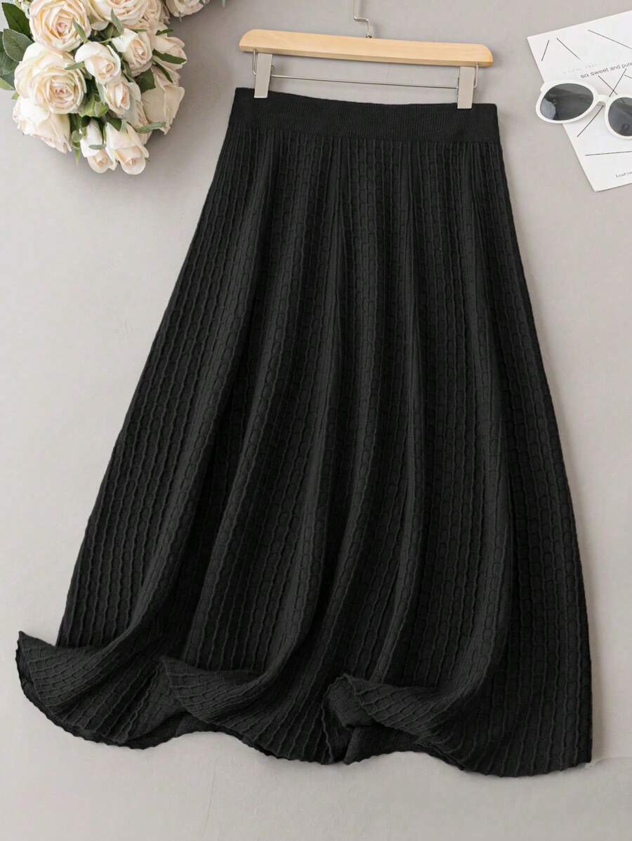 EMERY ROSE Kích thước lớn Màu thuần Váy len nửa mảnh - màu đen - Xem 1