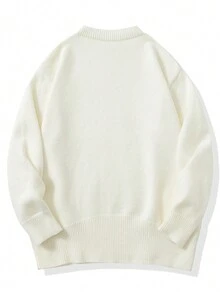 Jersey de hombre de hombros caídos y color sólido, abrigador - Blanco - Ver 2