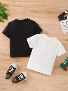 SHEIN 男童卡通恐龍印花 T 卹 - 紅色 - 查看 2