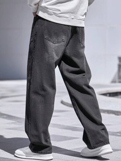 Guys Bleach Wash Straight Leg Jeans