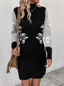 SHEIN Clasi 女性印花針織毛衣洋裝 - 黑色 - 查看 1