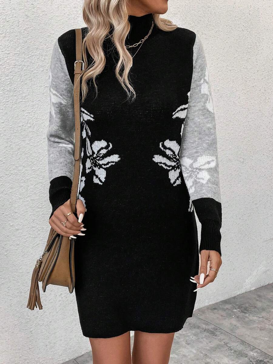 SHEIN Clasi 女性印花針織毛衣洋裝 - 黑色 - 查看 1