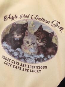 SHEIN Unity Cat Printed Raglan Sleeve Design Round Neck Fashion Sweatshirt - Multicolor - View 4