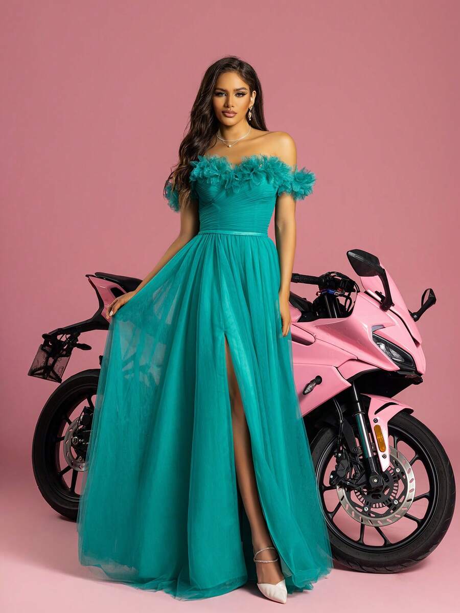 Vestido Largo Elegante De Noche De Una Sola Pieza Para Mujer De Vipgirl Confeccionado En Gasa De Red