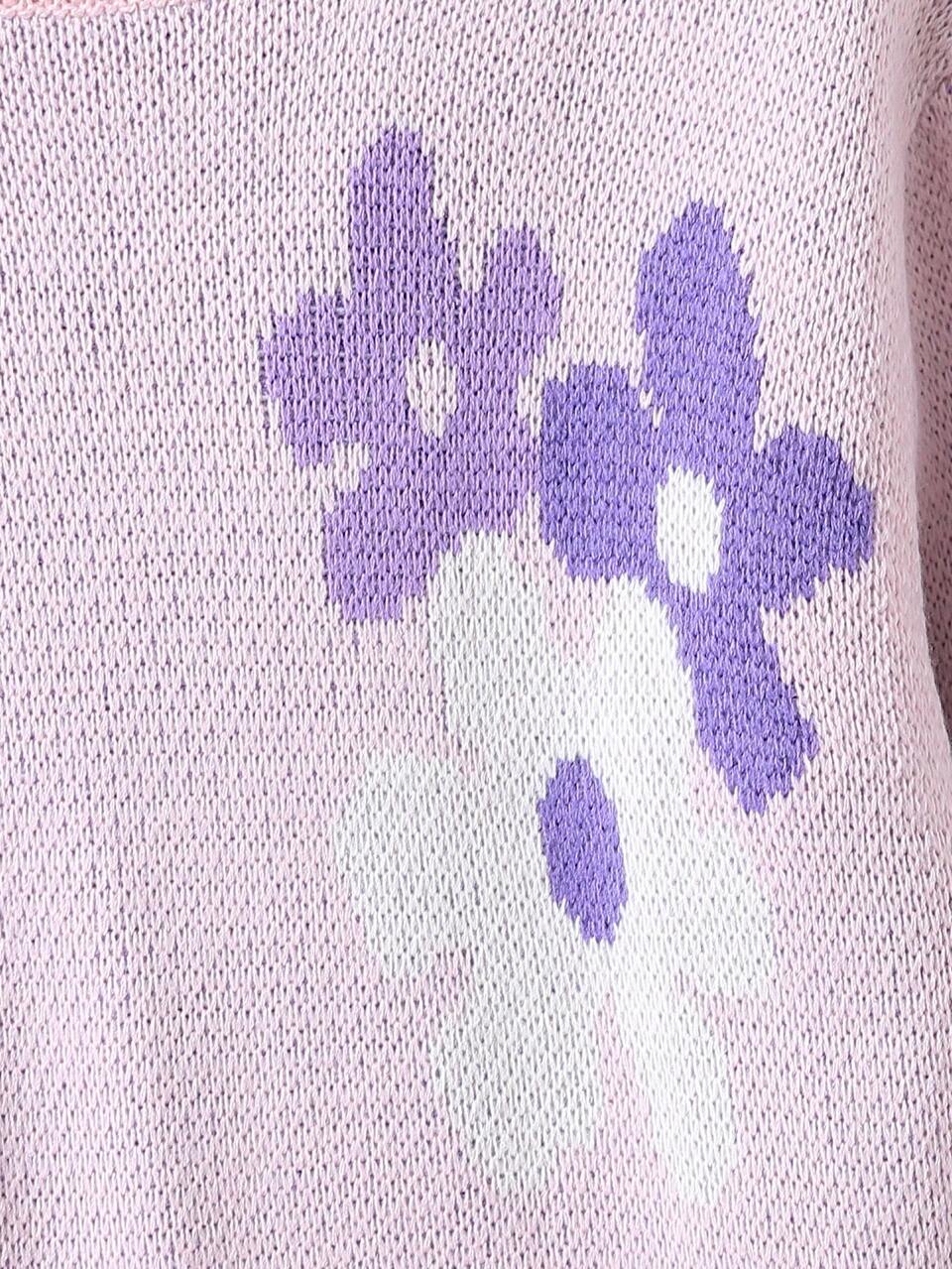 Teen Girl Floral Pattern Drop Shoulder Sweater