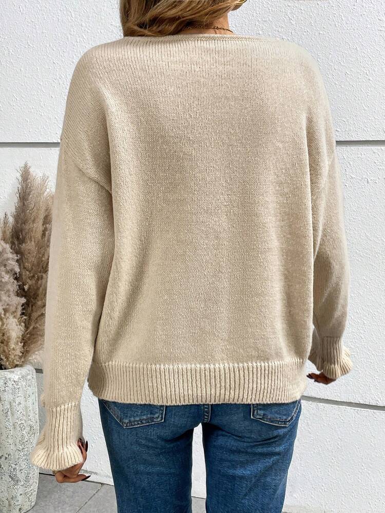 V Neck Drop Shoulder Sweater Winter Casual