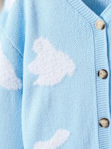 女青少年白雲紋開襟衫 - 淺藍色 - 查看 3